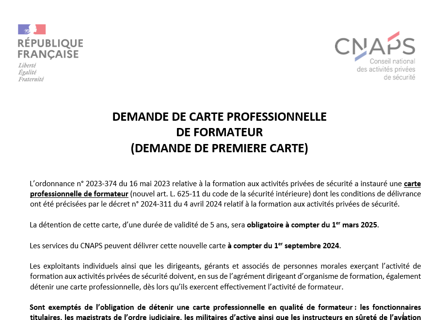 Formateur en sécurité privée ? Demandez votre carte professionnelle dès aujourd'hui ! image de l'article