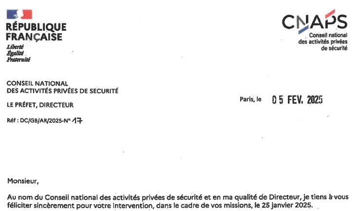 Un acte de bravoure d'un agent de sécurité salué par le directeur du CNAPS
